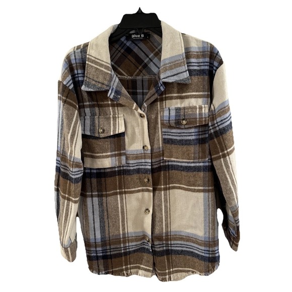 BLUE B Multicolor Plaid Flannel Button Up Shirt Jacket Shacket Small Cozy - Picture 1 of 6